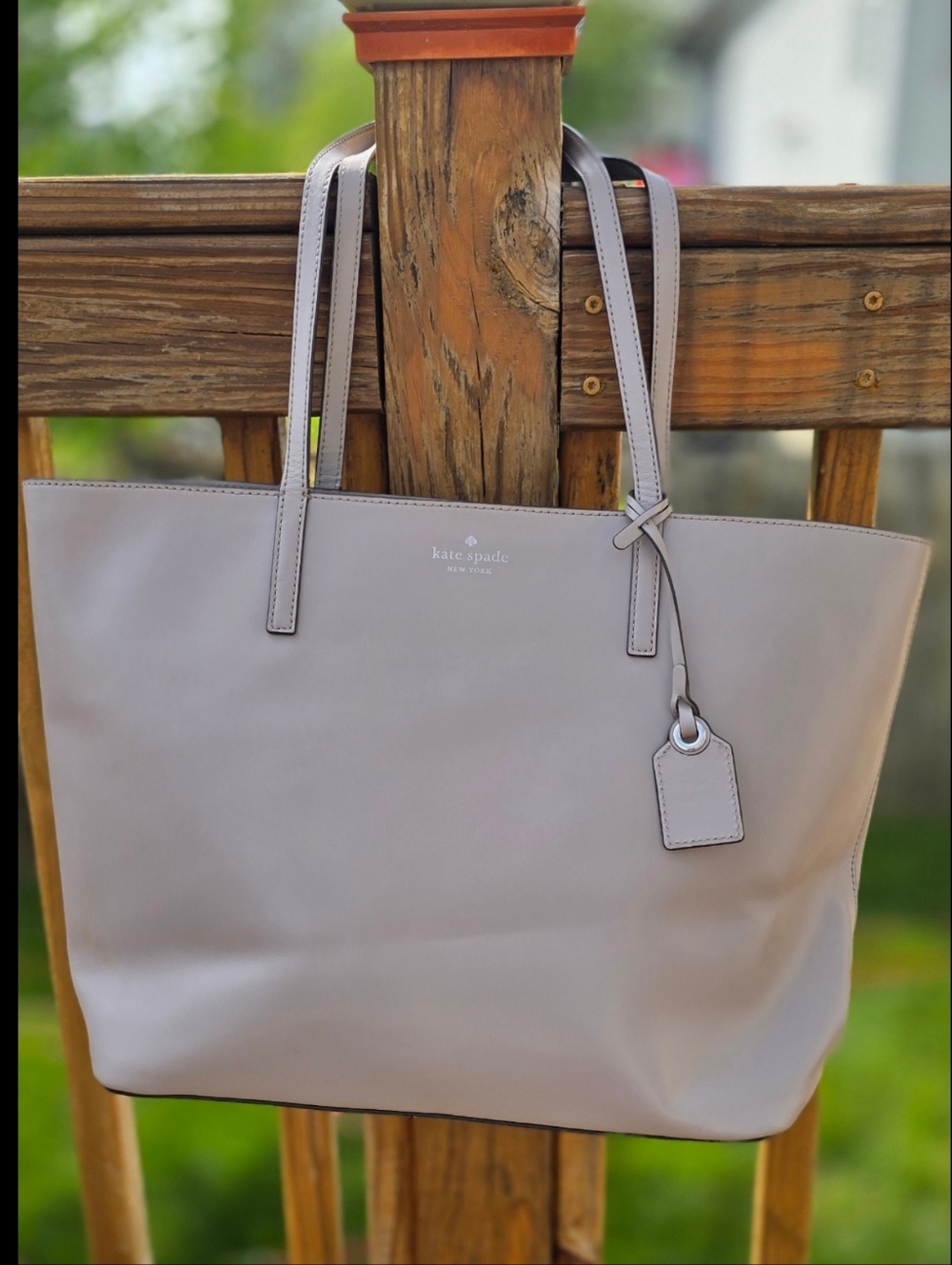 Kate Spade Janie Smooth Soft Gray Leather Large Tote Bag